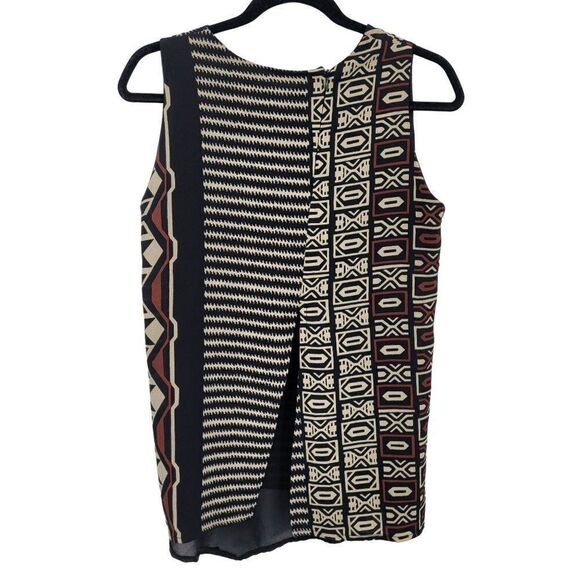 Vintage 80s Sleeveless Tunic Blouse L Black Artsy Lagenlook Aztec Tribal Italy - Picture 5 of 15